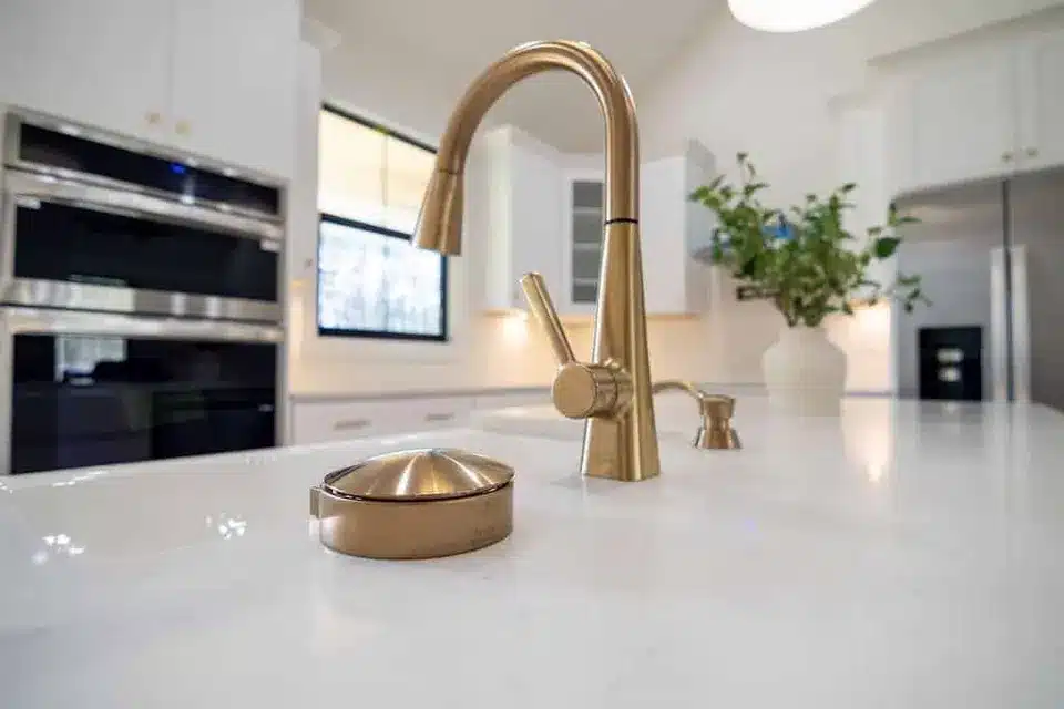 Brass-accented kitchen interior